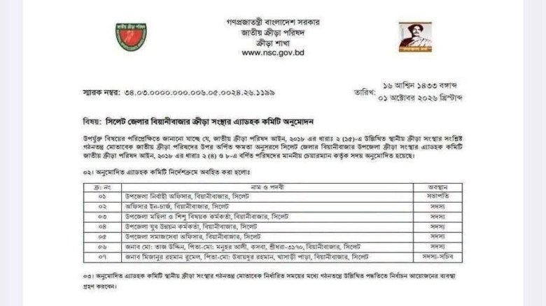 বিয়ানীবাজারে ক্রীড়া সংস্থার এডহক কমিটিতে রুমেল-তাজ